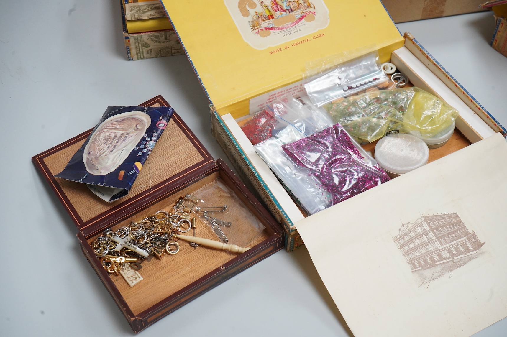 A group of assorted costume jewellery, glass beads etc.